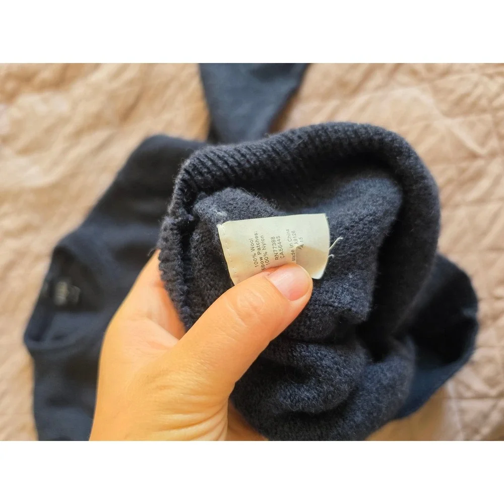 J.Crew Wool Elbow Patches Preppy Old Money British Navy Blue Slim Sweater S-M